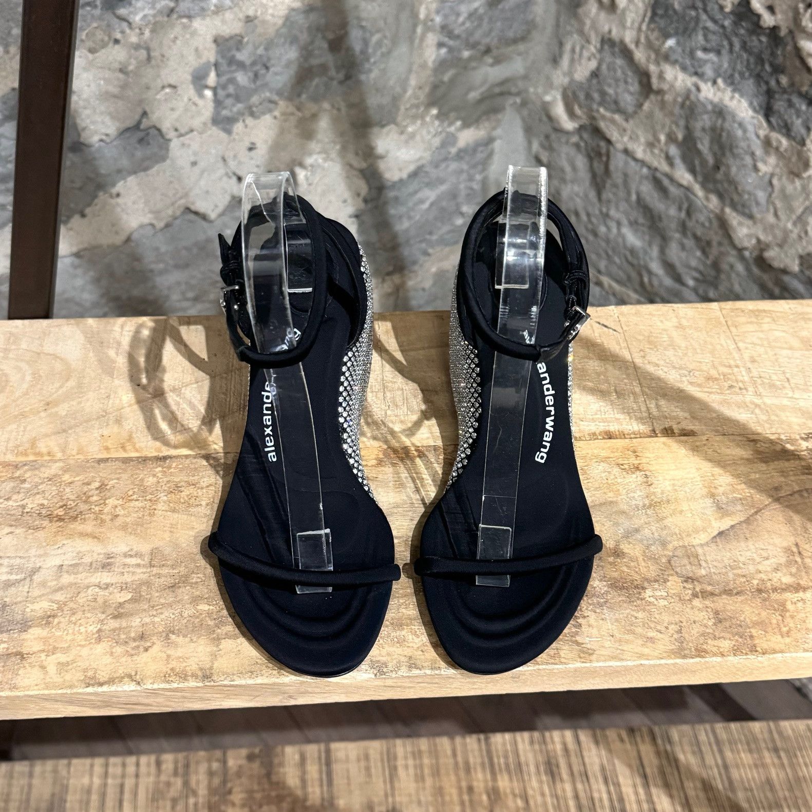 Alexander Wang Alexander Wang Black Dahlia Rhinestone Wedge Sandals Size US 7 / IT 37 - 3 Thumbnail