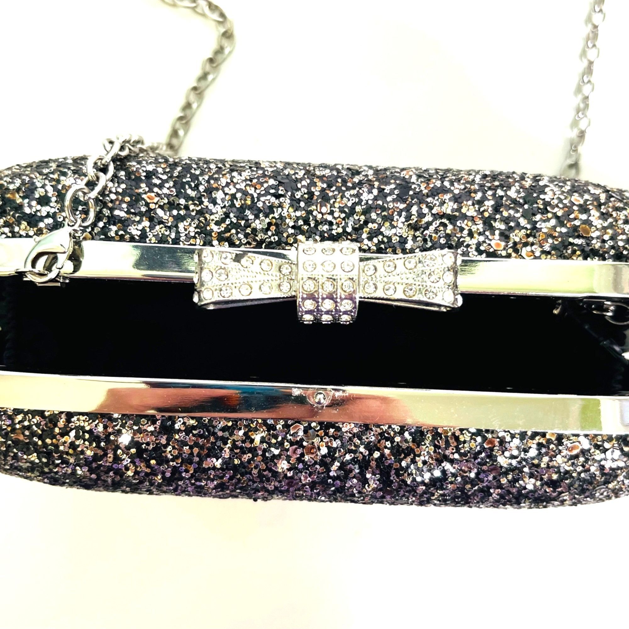 I.N.C Clutch Purse Evie by INC Hard Shell Silver Glitter on Black Size ONE SIZE - 3 Thumbnail