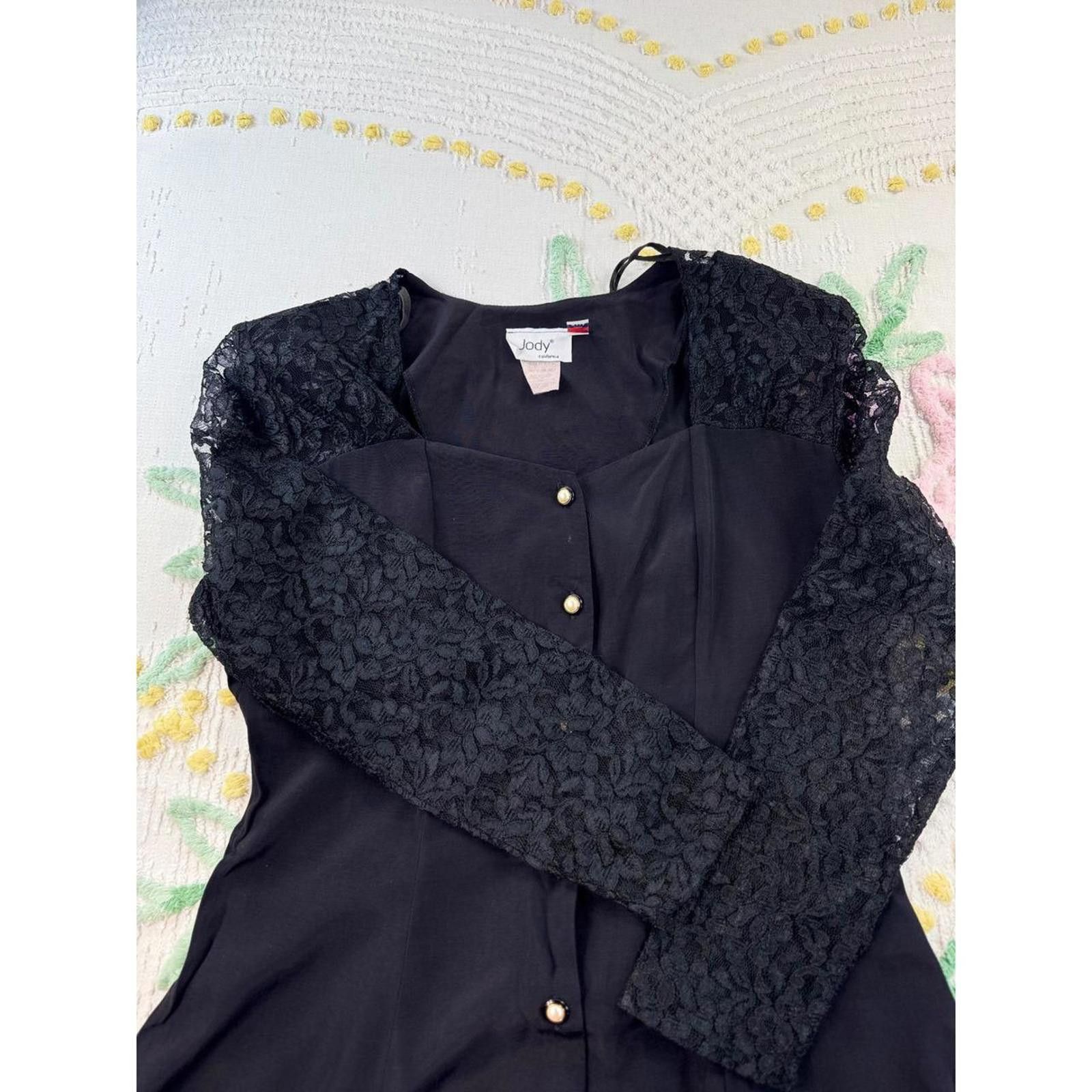 Other Vintage Jody California Black Lace Sleeve Maxi Dress 13 Size XL / US 12-14 / IT 48-50 - 8 Thumbnail