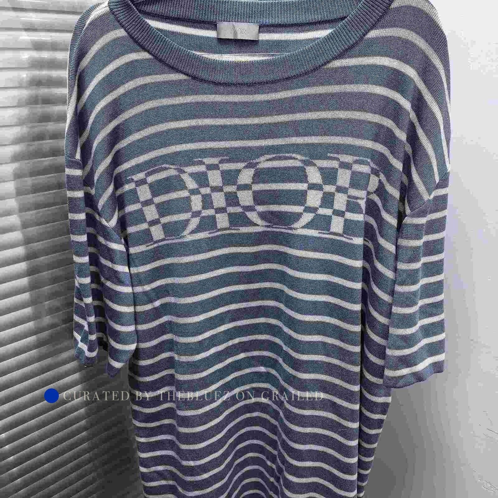 Dior Striped Knit T-Shirt in Blue Size US L / EU 52-54 / 3 - 1 Thumbnail