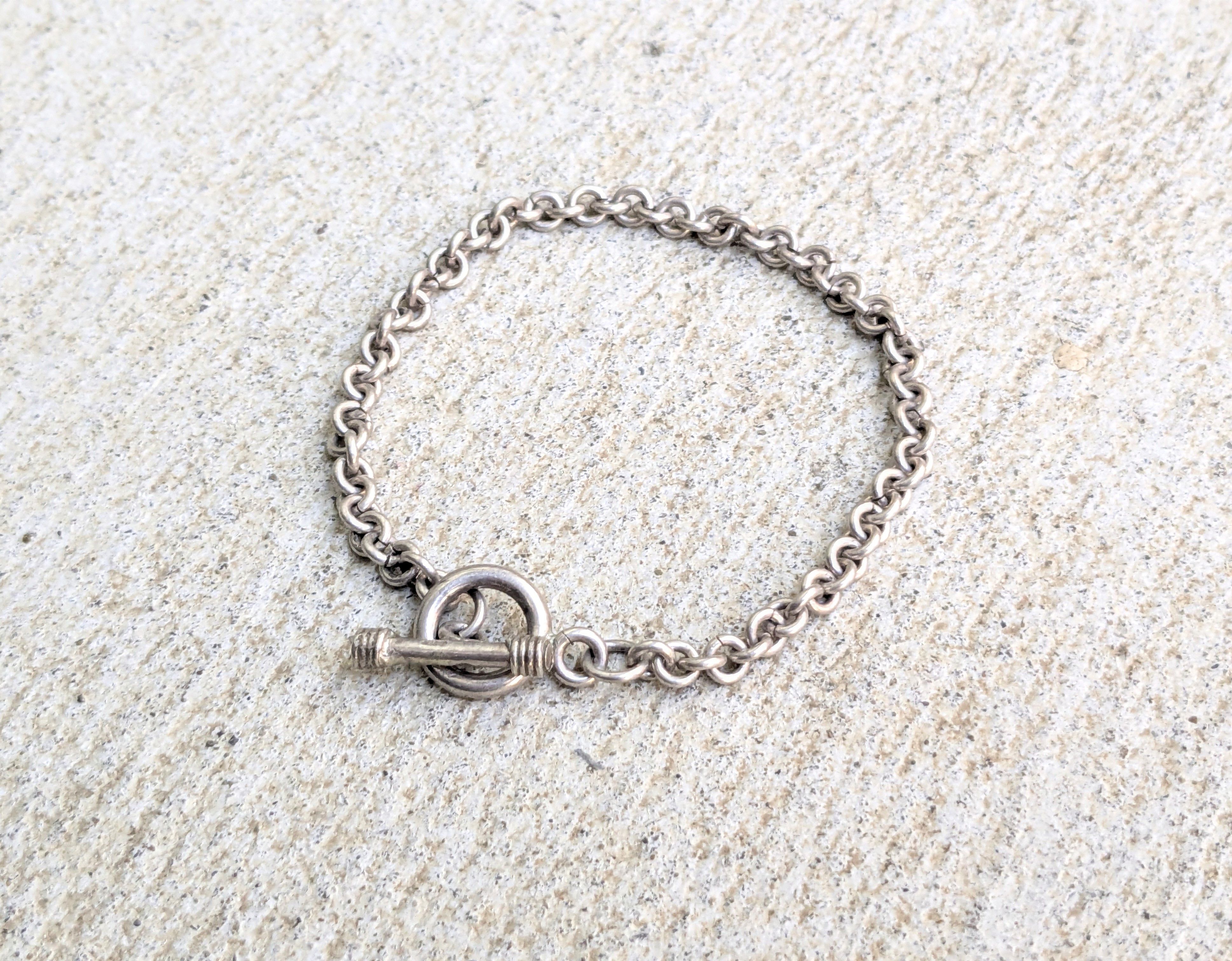 Jewelry Vintage Sterling Silver Bracelet Rolo Round 8.25" Chain Link Size ONE SIZE - 1 Thumbnail