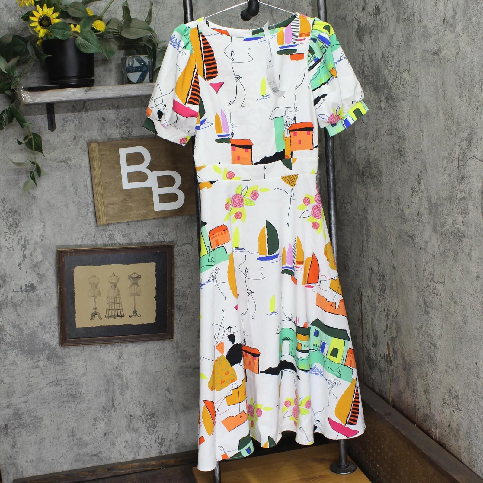 Other Nwt Ny Collection Jacquard Dress Country Painting White S Size S / US 4 / IT 40 - 1 Thumbnail