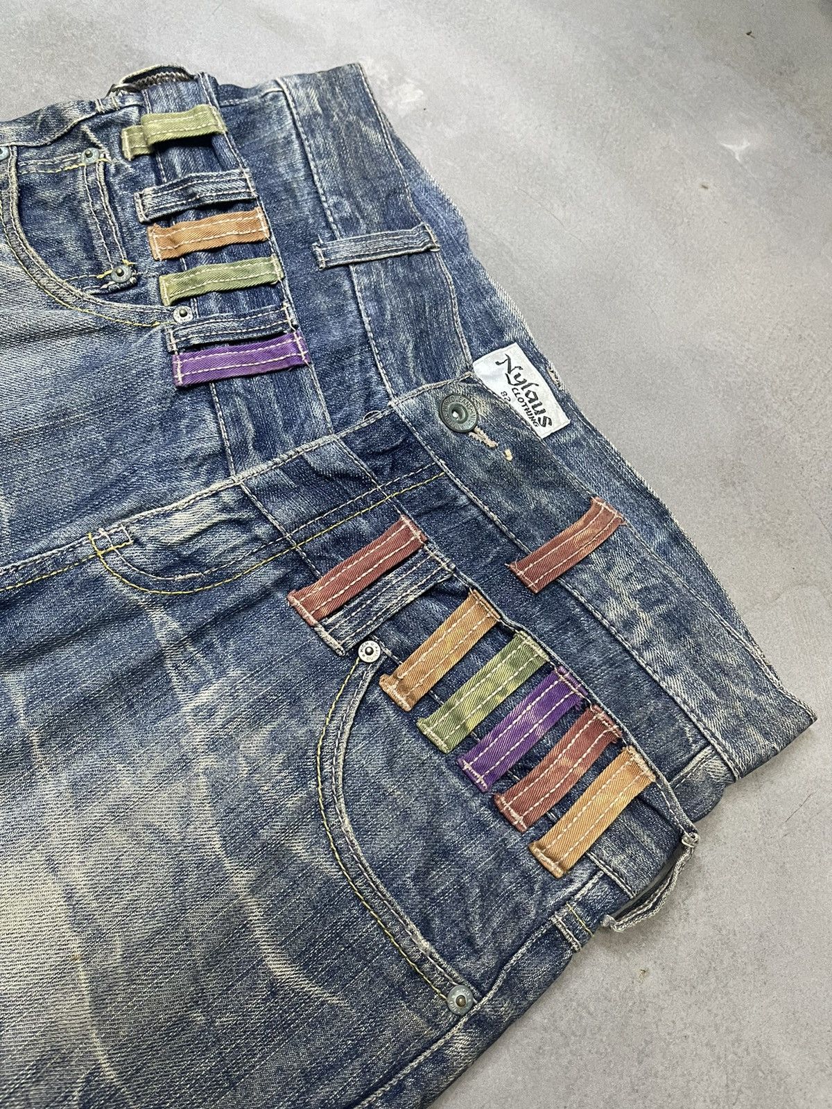 If Six Was Nine Japan NYLAUS Double Waist Honeycomb Punk Style Short Denim Size US 33 - 5 Thumbnail