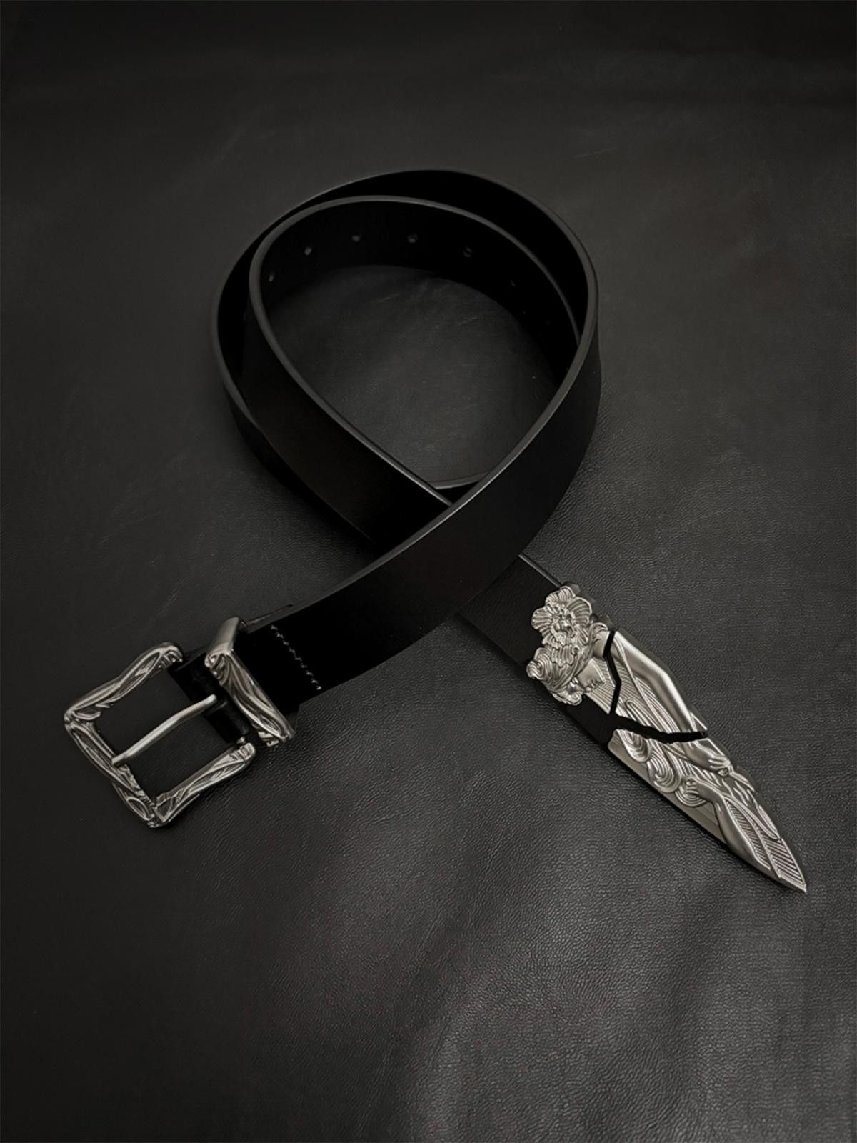 Leather Engraved Buckle Belt Size ONE SIZE - 1 Thumbnail