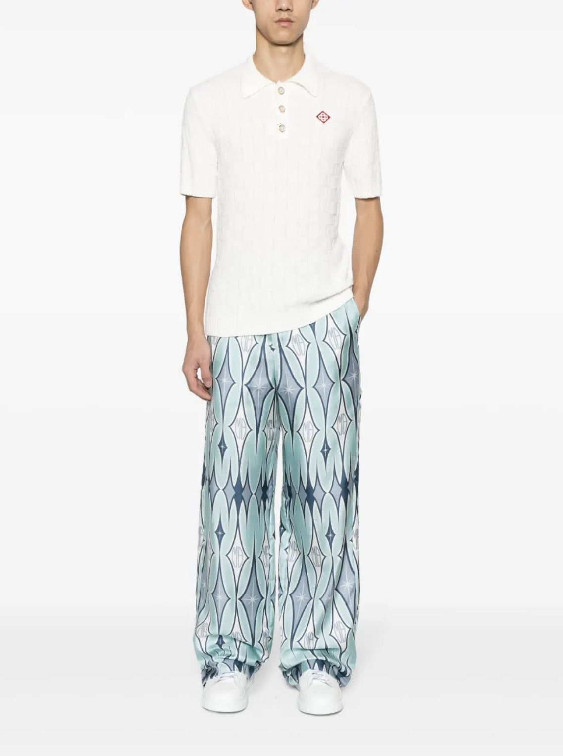 Amiri AMIRI Argyle-Print Silk Trousers Light Blue Green | Wide Leg Size US 36 / EU 52 - 3 Thumbnail