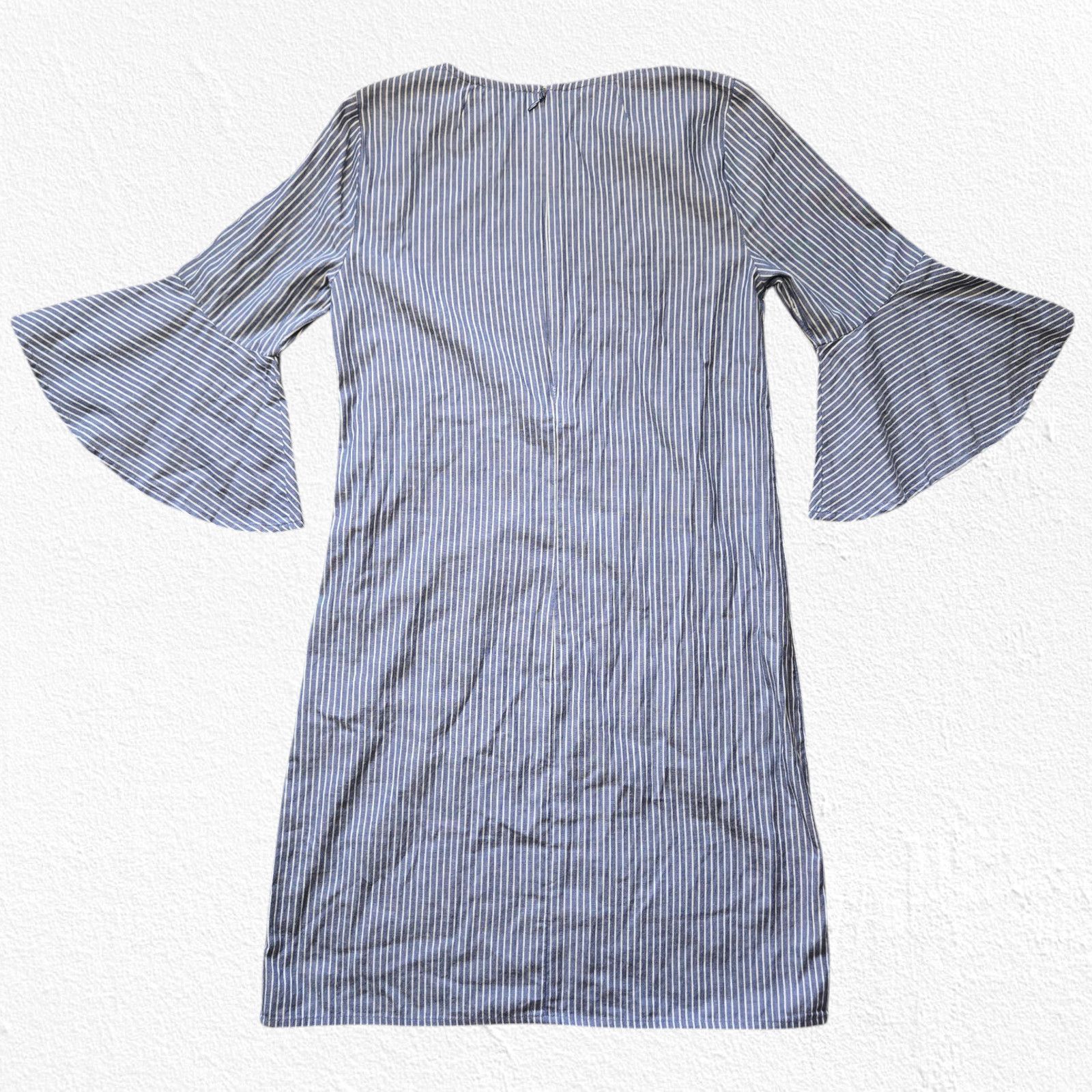 J.Crew J Crew Chambray Blue Striped Bell Sleeve Dress Size 2 Size XS / US 0-2 / IT 36-38 - 11 Thumbnail