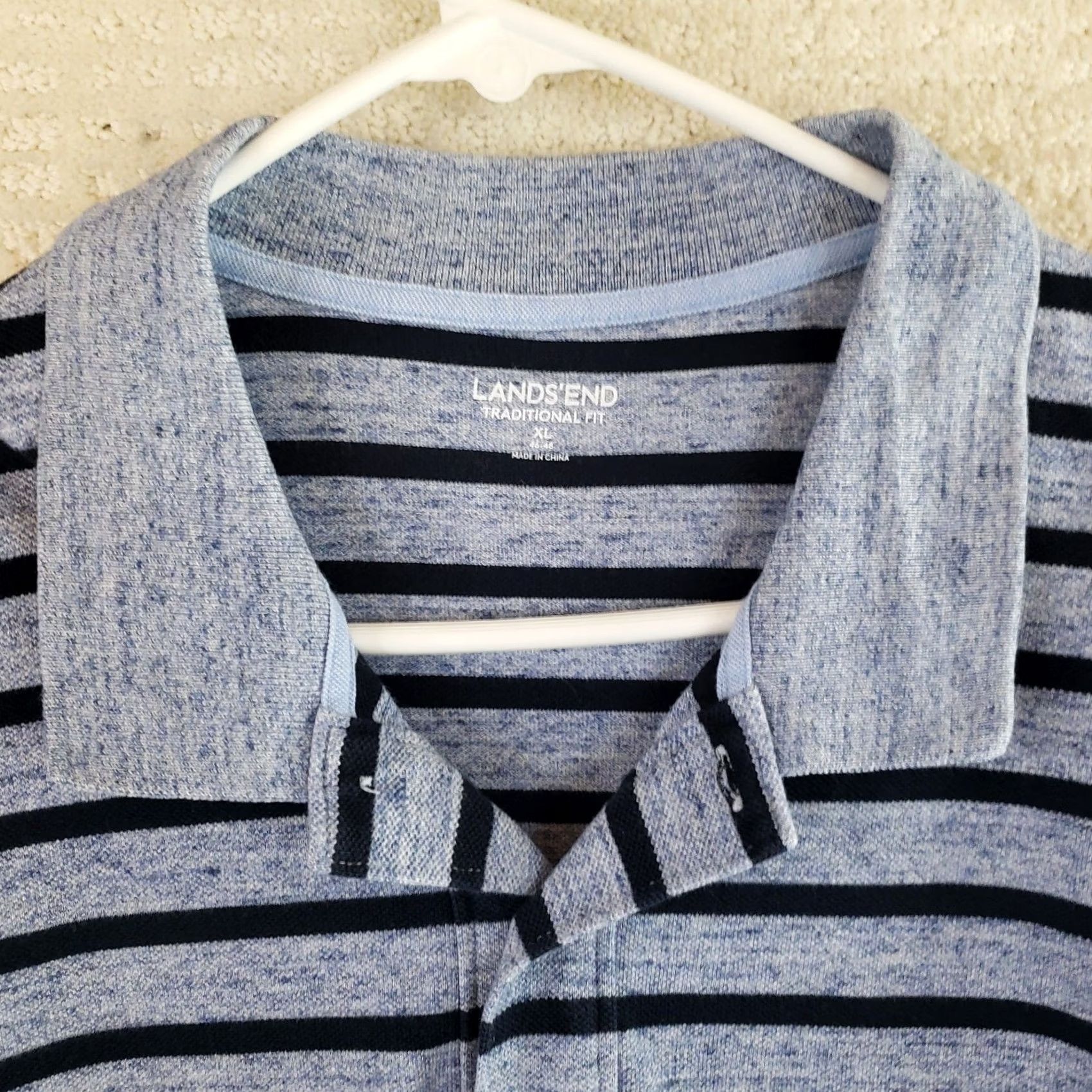 Lands' End Lands' End Polo Shirt Mens XL Grayish Blue Striped 100% Cotton Traditional Fit Shirt Mens XL Blue Striped Polo Size US XL / EU 56 / 4 - 4 Thumbnail