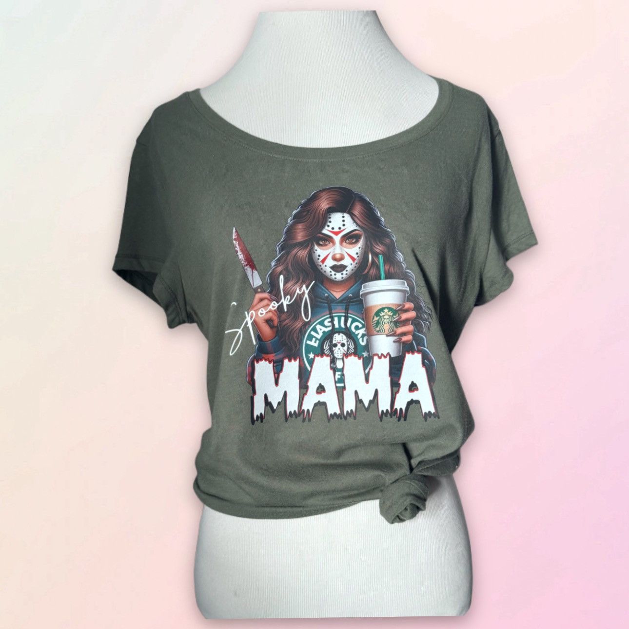 Vintage Spooky Mama, Coffee & Halloween Theme, Retro Fitted Tee Size L / US 10 / IT 46 - 2 Thumbnail