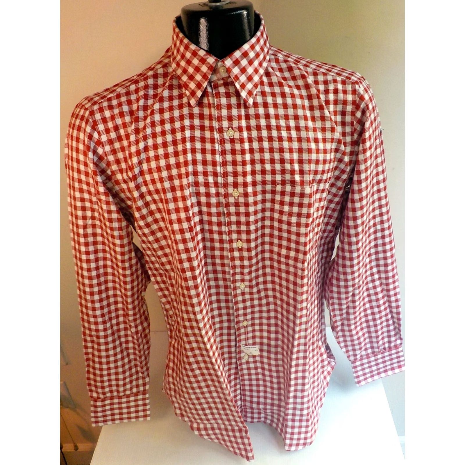 Vintage BULLLOCK & JONES LS Button Front Check Shirt Red White Cotton SZ MED NWT Mens Shirt Size US M / EU 48-50 / 2 - 2 Thumbnail