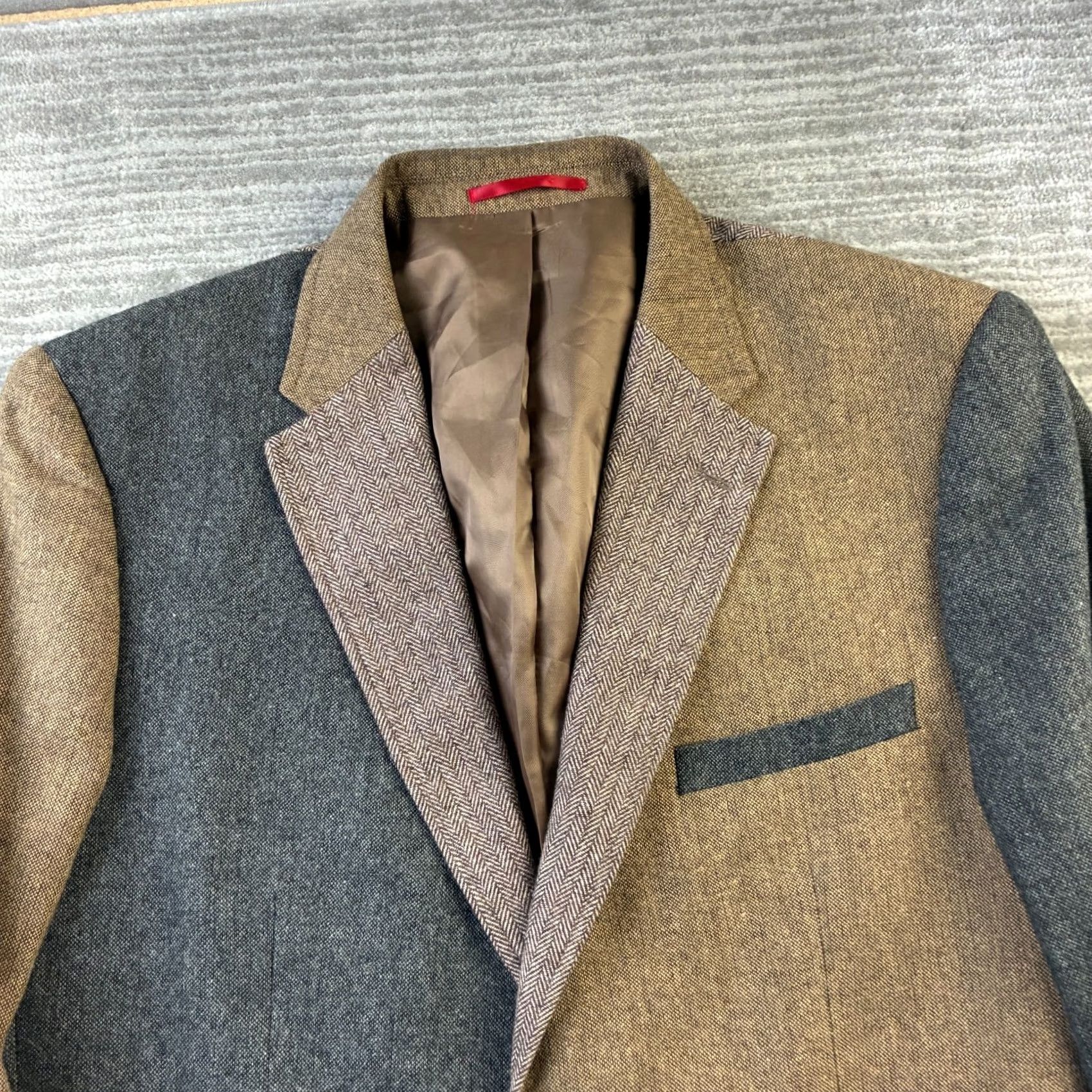 Vintage Alan Flusser Sport Coat Mens Large Brown Patchwork Herringbone Jacket Size US L / EU 52-54 / 3 - 5 Thumbnail