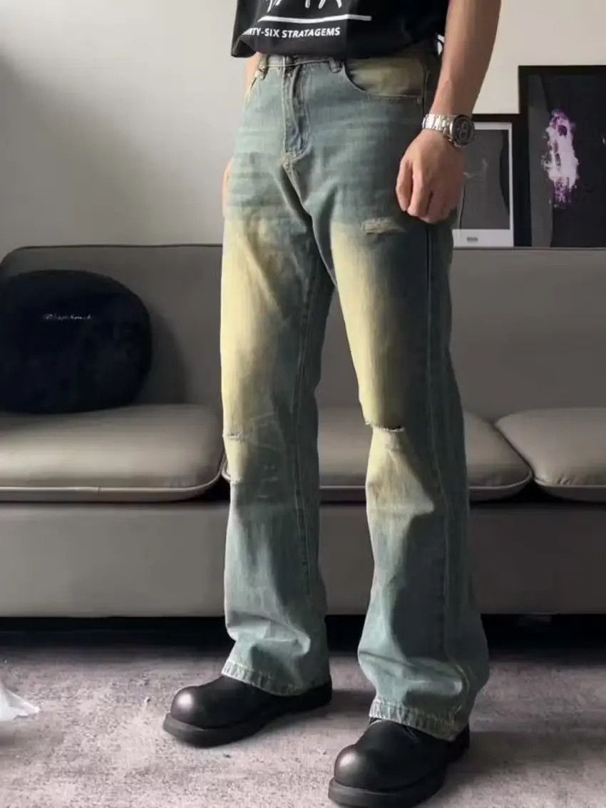 Designer × Japanese Brand Faded blue washed y2k flared damaged ripped jeans Size US 30 / EU 46 - 1 Thumbnail