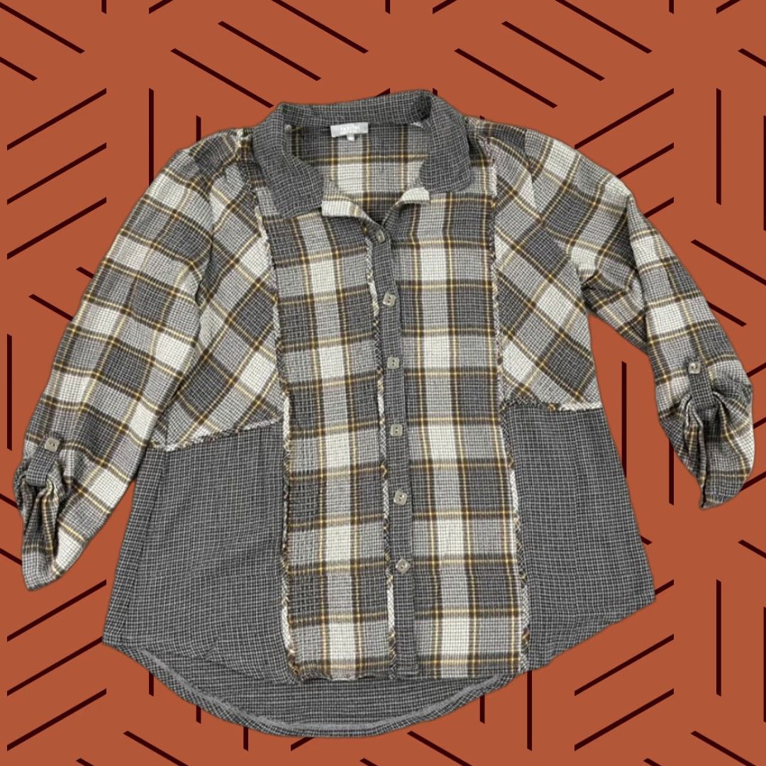 Habitat HABITAT Shirt Womens Large Gray Plaid Harvest Roll Tab Long Sleeve Tunic Top Multicolor Size L / US 10 / IT 46 - 1 Thumbnail