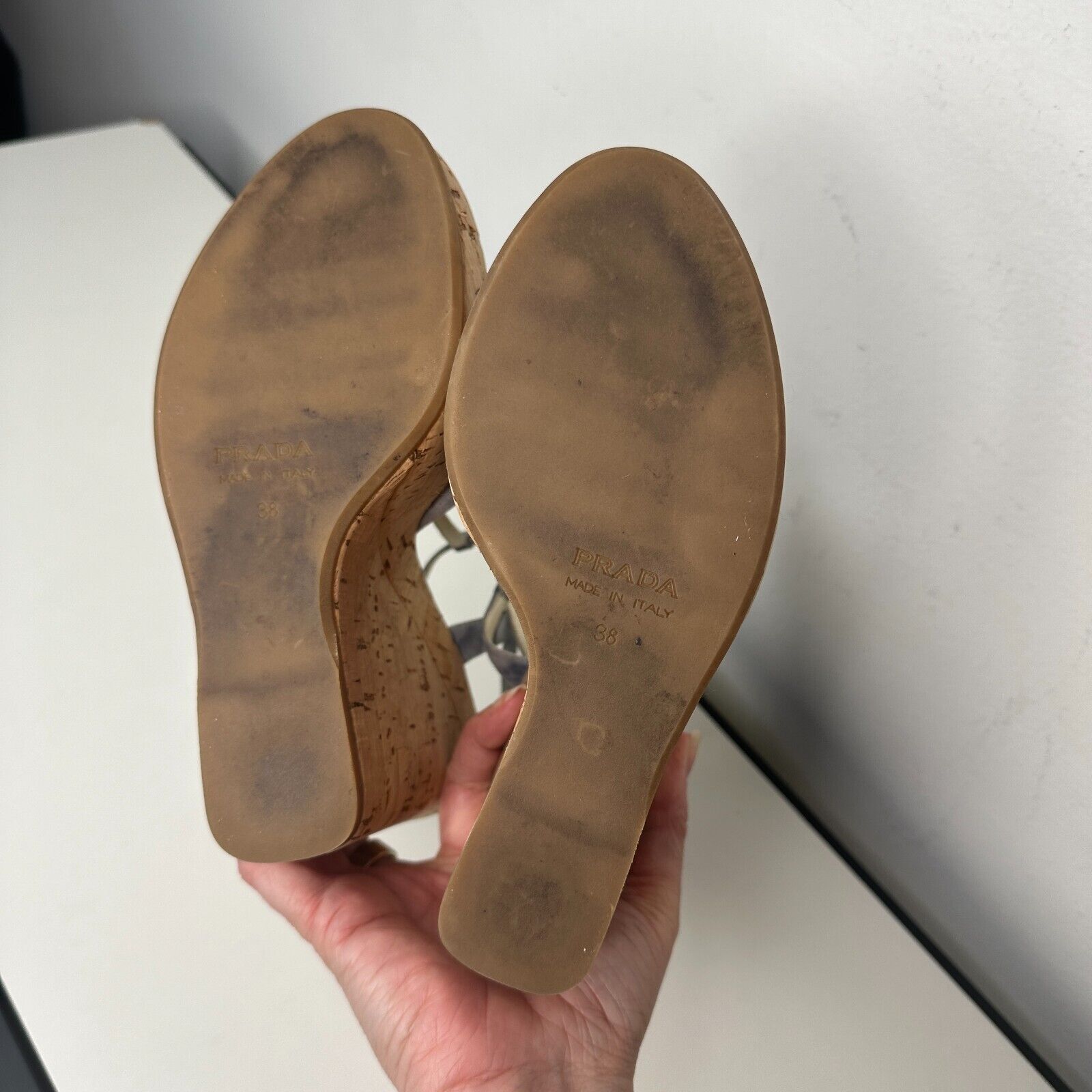 Prada Prada Blue Suede Tan Cork Wedge Sandals Ankle Espadrilles 38 Size US 8 / IT 38 - 12 Thumbnail