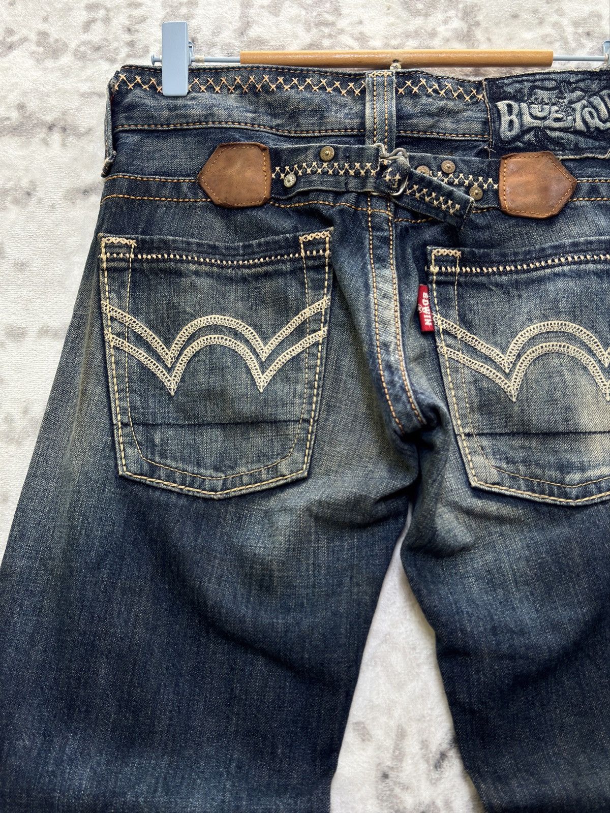 Edwin Edwin Blue Trip Flare Low Rise Mud Wash Buckle Back Denim Size US 28 / EU 44 - 8 Thumbnail