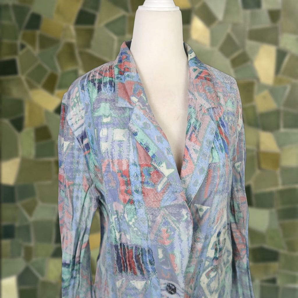 Vintage VINTAGE 90s Seasons Sport Blazer Geometric Southwestern Light Blue Women's Size 10 Long Sleeve Button Closure Casual Workwear Mens Womens Boys Girls Size L / US 10 / IT 46 - 1 Thumbnail
