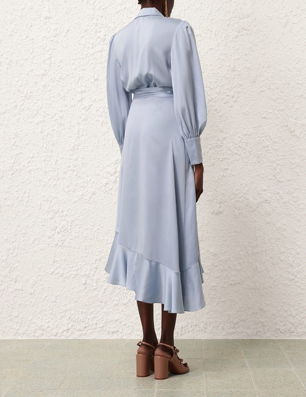 Zimmermann oc11z0825 Silk Wrap Midi Dress in Pale Blue Size XS / US 0-2 / IT 36-38 - 4 Thumbnail