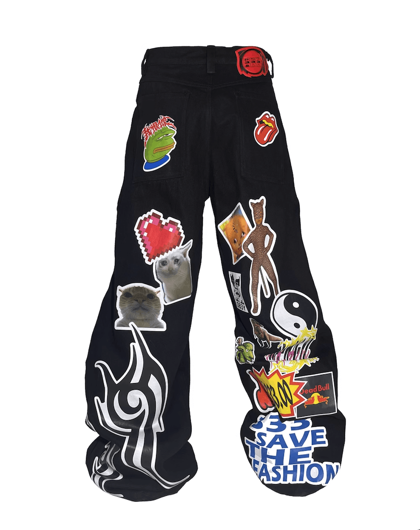 Other Y2K Black Patch Print Straight Baggy Pants Size US 34 / EU 50 - 2 Thumbnail
