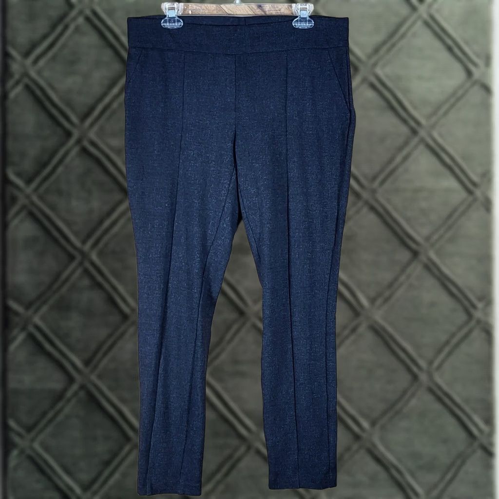 Vintage Hilary Radley Dress Pants Womens L Large Pintuck Pull On Ankle Dark Gray Knit Straight Front Pocketing Slimming Comfort Black/Gray Size 36" / US 14 / IT 50 - 1 Thumbnail