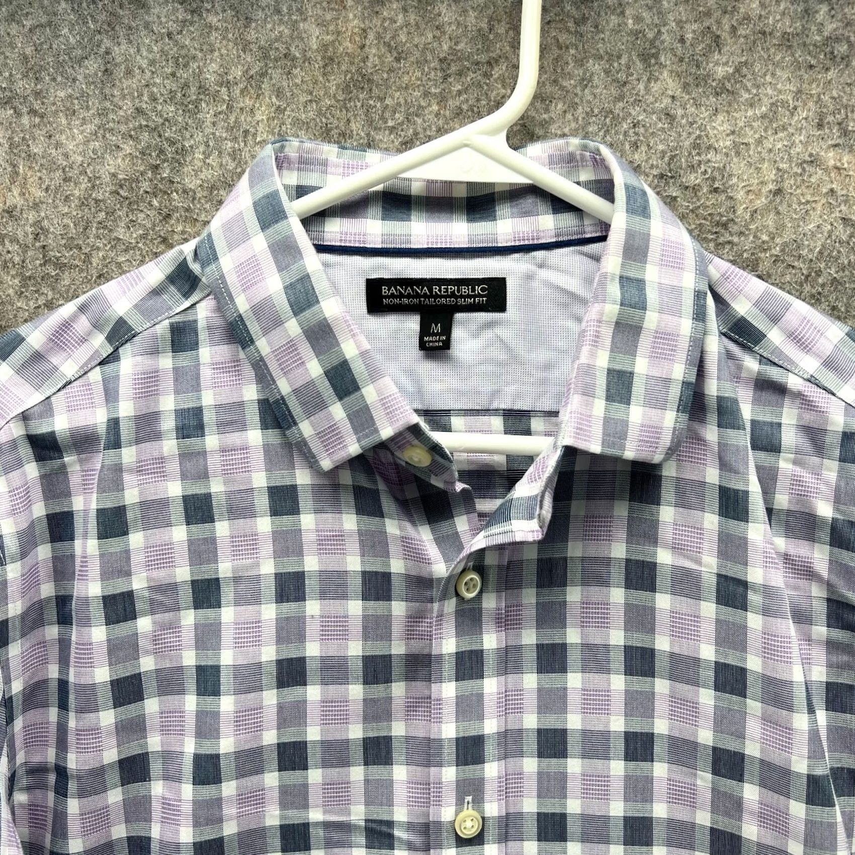 Banana Republic Banana Republic Shirt Men Medium Purple Blue Button Down Tailored Slim Check Shirt Size US M / EU 48-50 / 2 - 7 Thumbnail