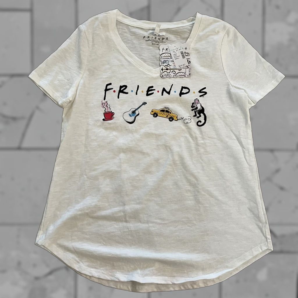 Vintage NWT Friends White V-Neck Graphic Tee Womens Size S Size S / US 4 / IT 40 - 1 Thumbnail