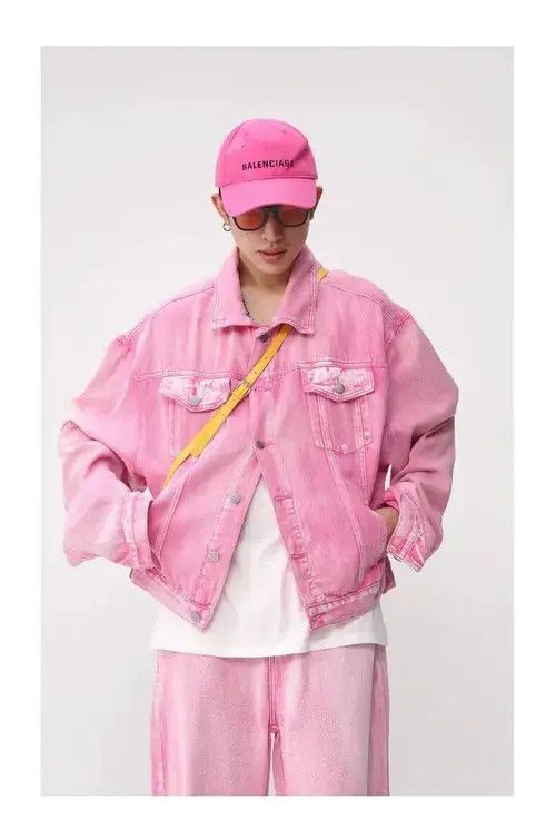 Jean Casual Korean Pink Set Suit Solid Jeans + Jacket Coat Size 40R - 3 Thumbnail