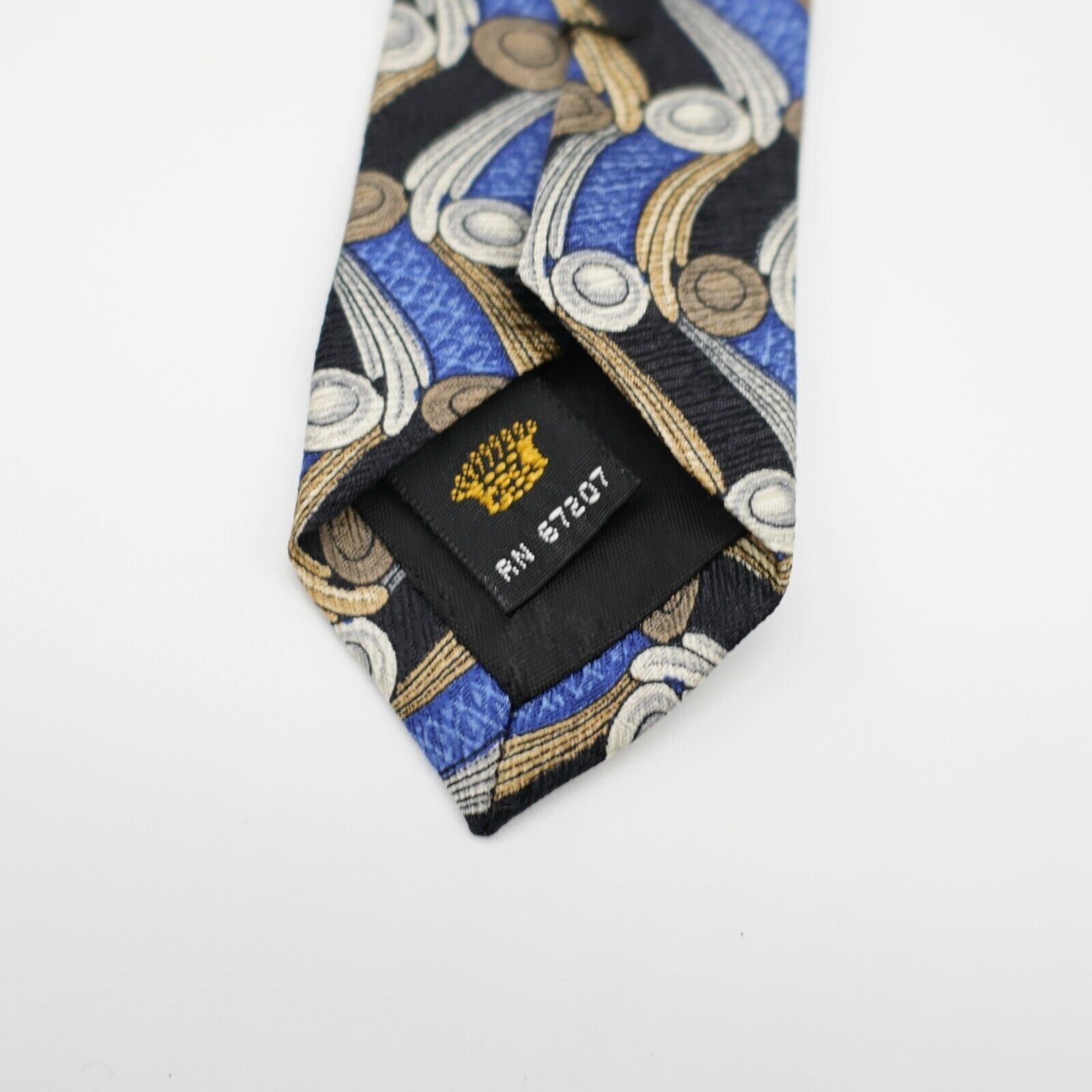 Countess Mara Countess Mara Blue Tan Gray Geometric Print Wide Silk Tie Size ONE SIZE - 5 Thumbnail