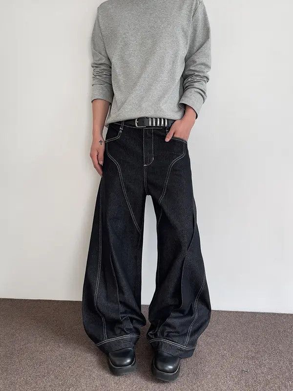 VIBE White Stich Embroidery Wide Leg Baggy Jeans Size US 30 / EU 46 - 4 Thumbnail