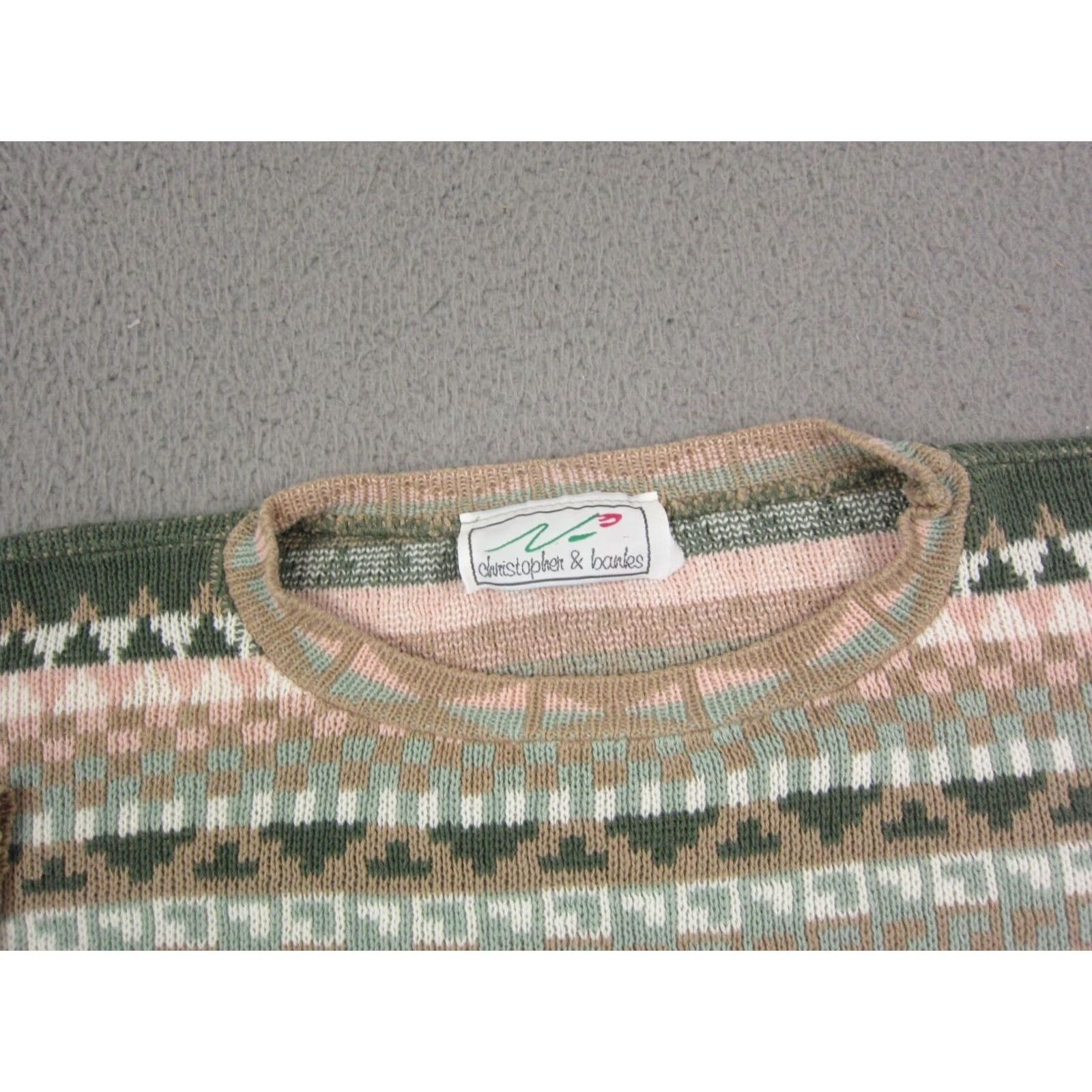Vintage VINTAGE Christopher & Banks Sweater Womens Medium Green Pink Fair Isle Diamond 80s USA Size M / US 6-8 / IT 42-44 - 2 Thumbnail