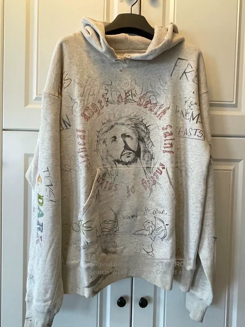 Saint Michael Saint Michael Jesus hand-painted graffiti hoodie off-white Size US M / EU 48-50 / 2 - 3 Thumbnail