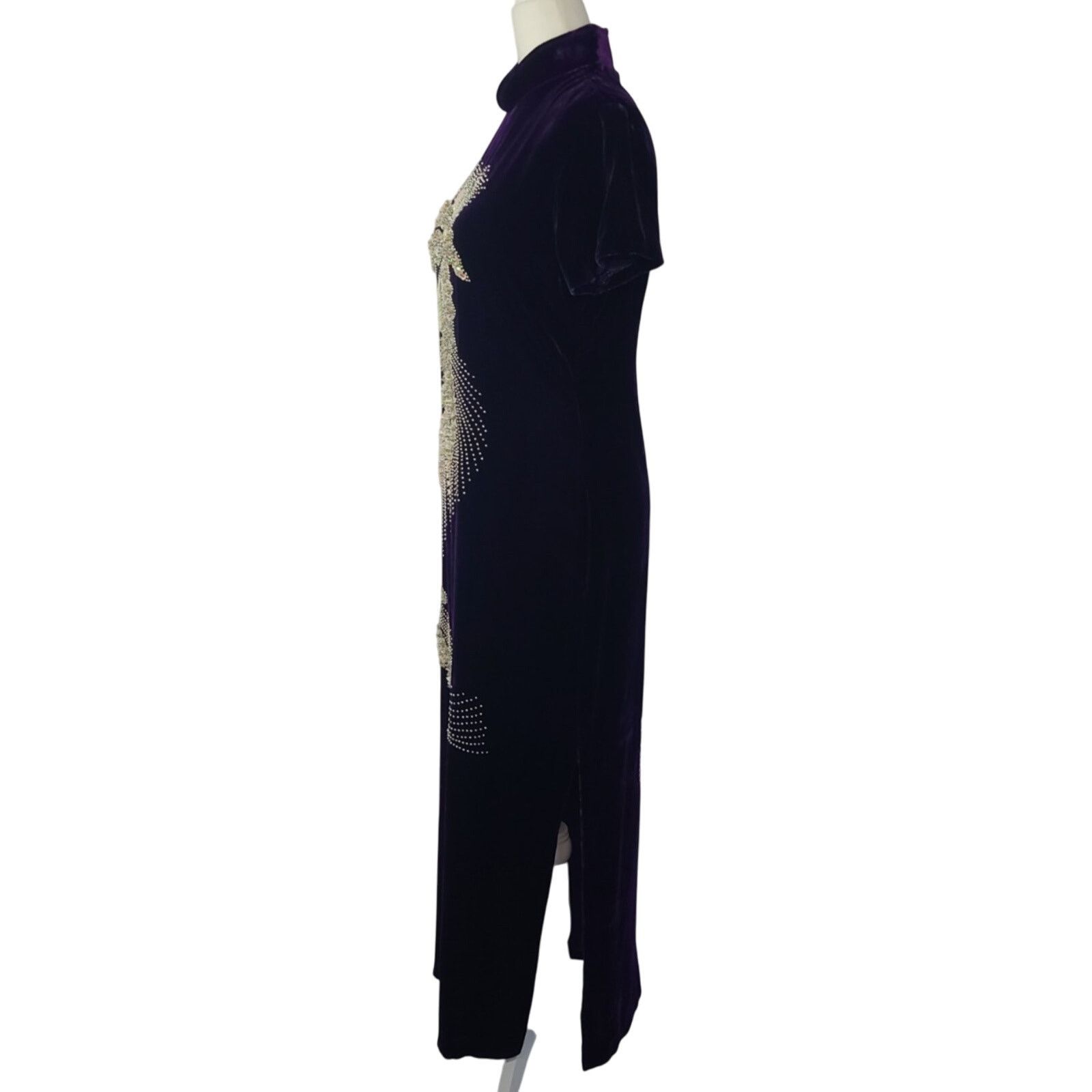 Other Vintage Y2K 90s Dark Purple Velvet Embellished Maxi Dress 8 Size M / US 6-8 / IT 42-44 - 4 Thumbnail