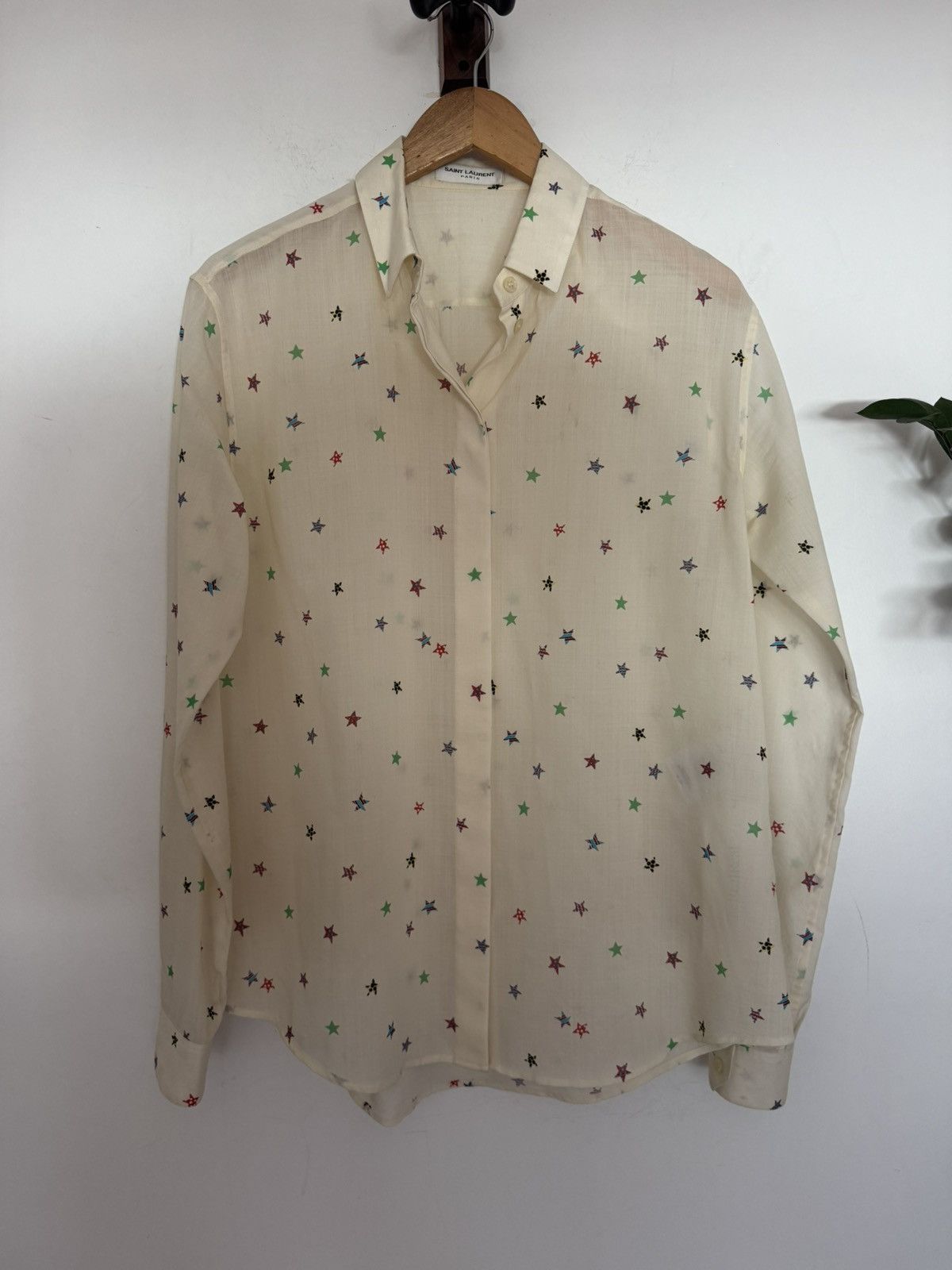 Saint Laurent Paris Stars Semi Sheer Wool blend shirt Size US L / EU 52-54 / 3 - 1 Thumbnail