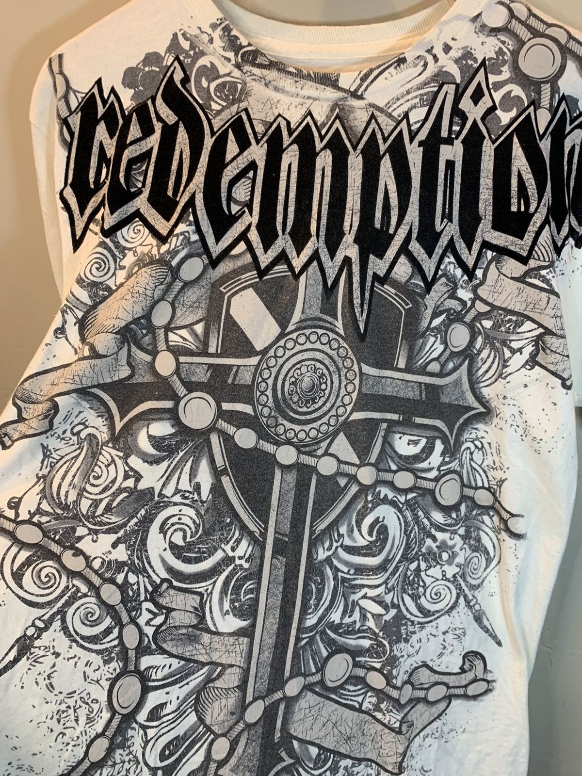 Chemistry × Vintage *RARE* Vintage Redemption Jesus AOP Cross Y2K Christ T-Shirt Size US M / EU 48-50 / 2 - 3 Thumbnail