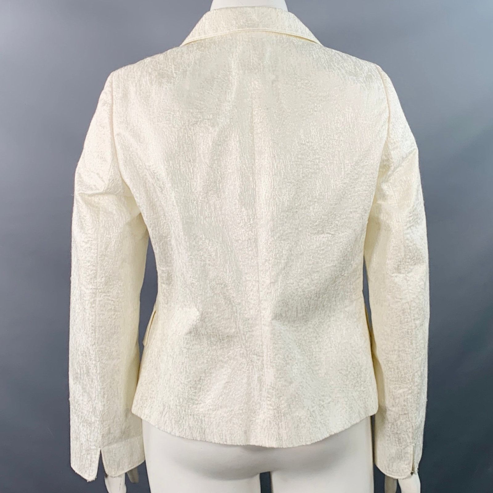 Akris 14 Cream Cotton Blend Scribble Stitch Hook Eye Jacket Blazer Size XL / US 12-14 / IT 48-50 - 4 Thumbnail