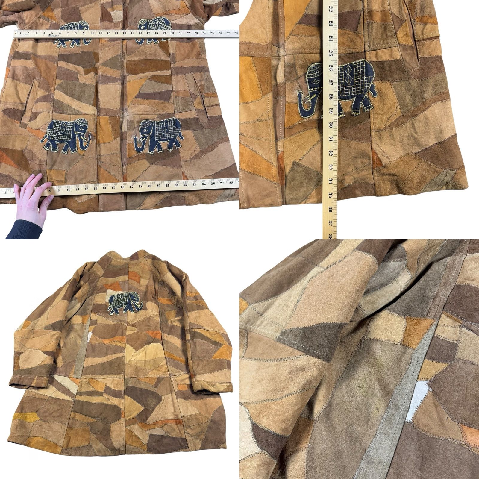 Etro VINTAGE Leather Jacket Women's XL Y2K Crochet Boho Hippie Retro Patchwork Brown 70s 90s Size XL / US 12-14 / IT 48-50 - 8 Thumbnail