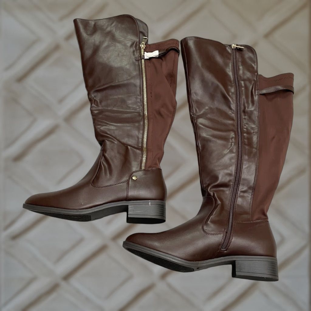 VINTAGE Avenue Women's Riding Boots 11W Brown Faux Leather Knee