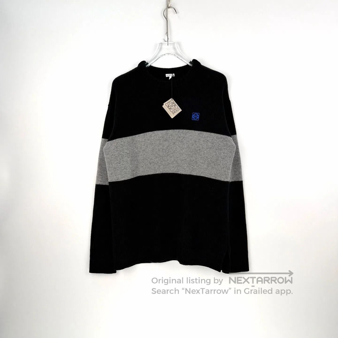 Loewe Loewe Black and Gray Striped Logo Sweater. Size US L / EU 52-54 / 3 - 3 Thumbnail