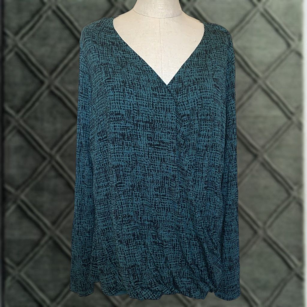 Apt. 9 Apt. 9 Blouse Shirt XL Long Sleeve V-Neck Wrap Style Multicolor Green Black NWT Size XL / US 12-14 / IT 48-50 - 1 Thumbnail