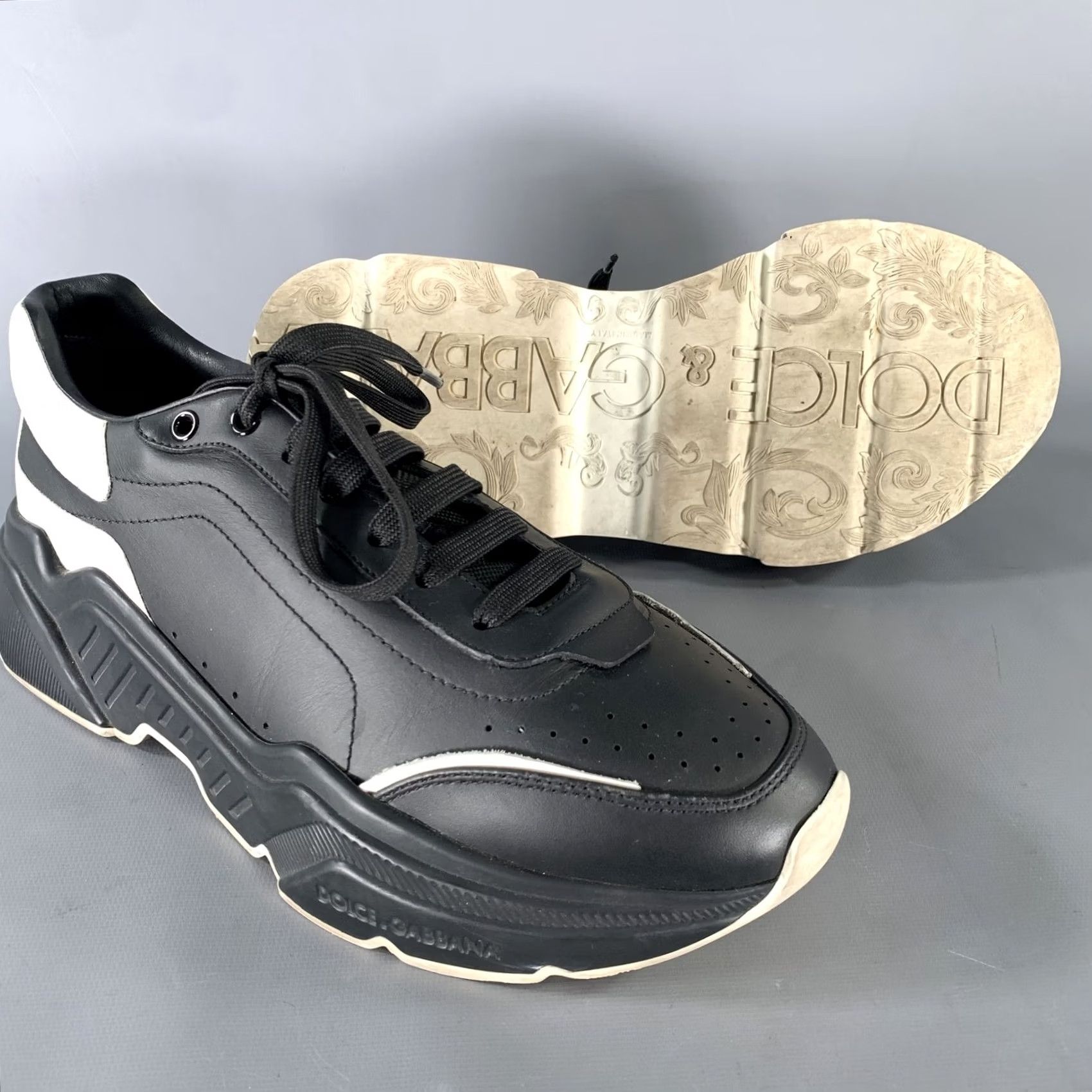 Dolce & Gabbana DOLCE & GABBANA Leather Sneakers Size 10 Black White Size US 10 / EU 43 - 5 Thumbnail