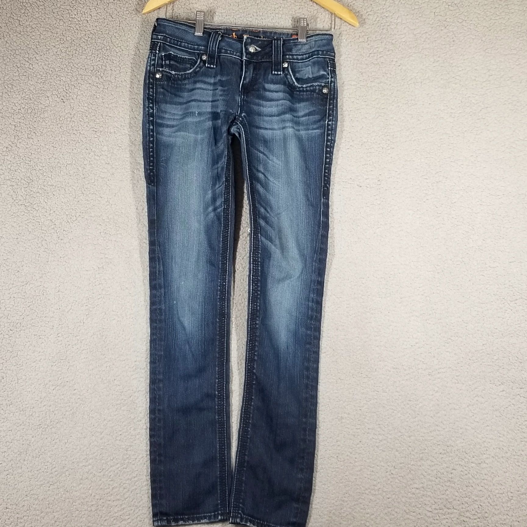 Vintage VINTAGE Rock Revival Women's Jeans Skinny Dark Blue Denim Stretch 26 Debbie Low Rise Fall Winter Girls Size 28" / US 6 / IT 42 - 2 Thumbnail