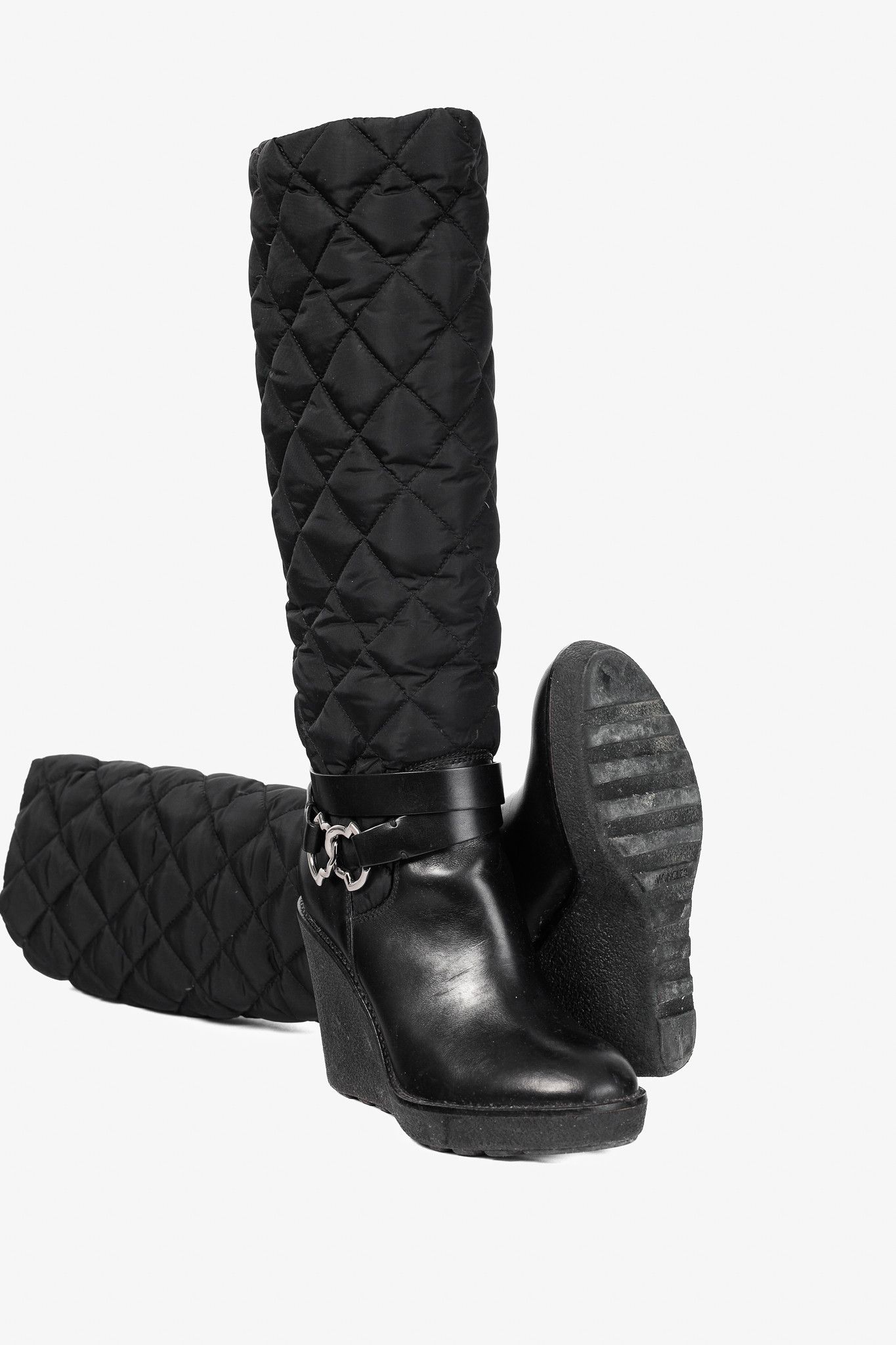 Moncler Moncler New Cernobbio Black Quilted Leather Wedge Boots Size US 6.5 / IT 36.5 - 4 Thumbnail