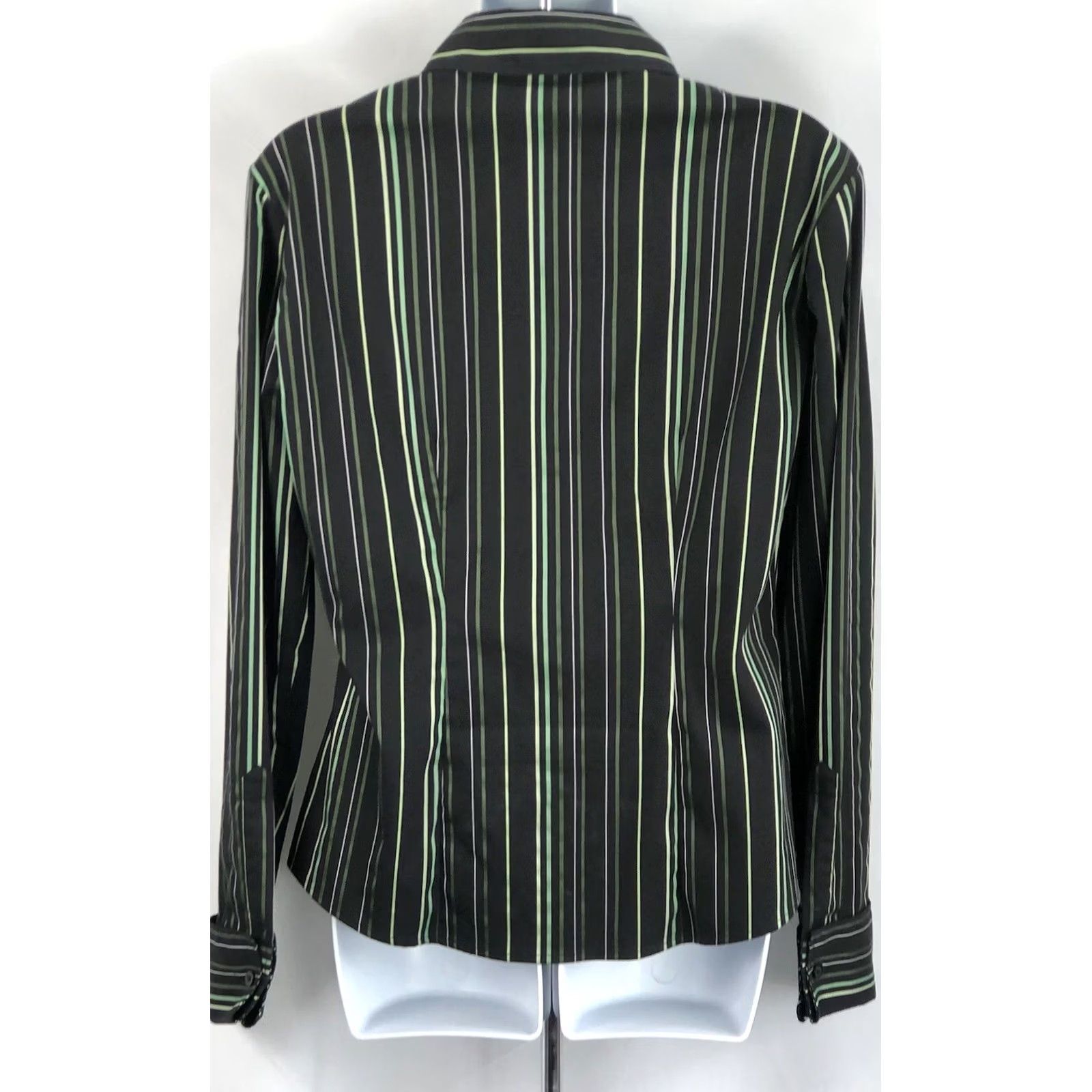 Vintage VINTAGE New York& Co Button-Up Top S Black/Green Stripe Collared Long Sleeve Size S / US 4 / IT 40 - 3 Thumbnail