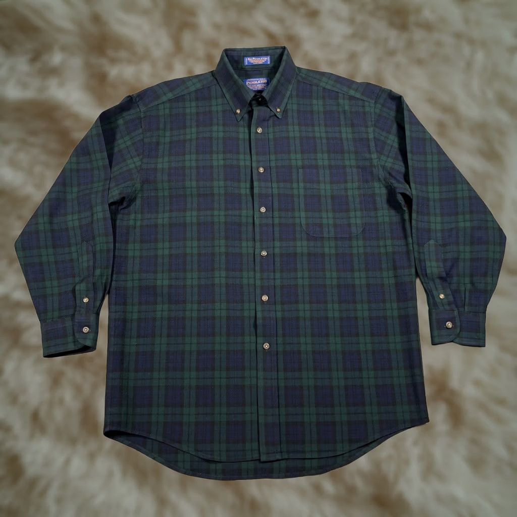 Pendleton Pendleton Men's Medium Black Watch Tartan Plaid Button Down Wool Shirt Size US M / EU 48-50 / 2 - 1 Thumbnail