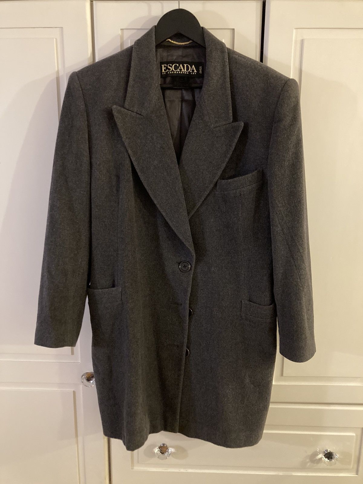 Image of Cashmere Wool x Escada Margaretha Ley Cashgora Wool Coat in Grey, Women's (Size Small)