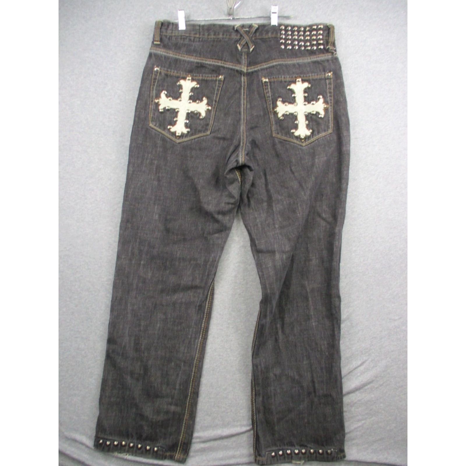 Vintage VINTAGE Eight 732 Jeans Mens 34x32 Baggy Loose Hip Hop Grunge Metal Embroidered Logo Patch Stains Studded Size US 38 / EU 54 - 2 Thumbnail