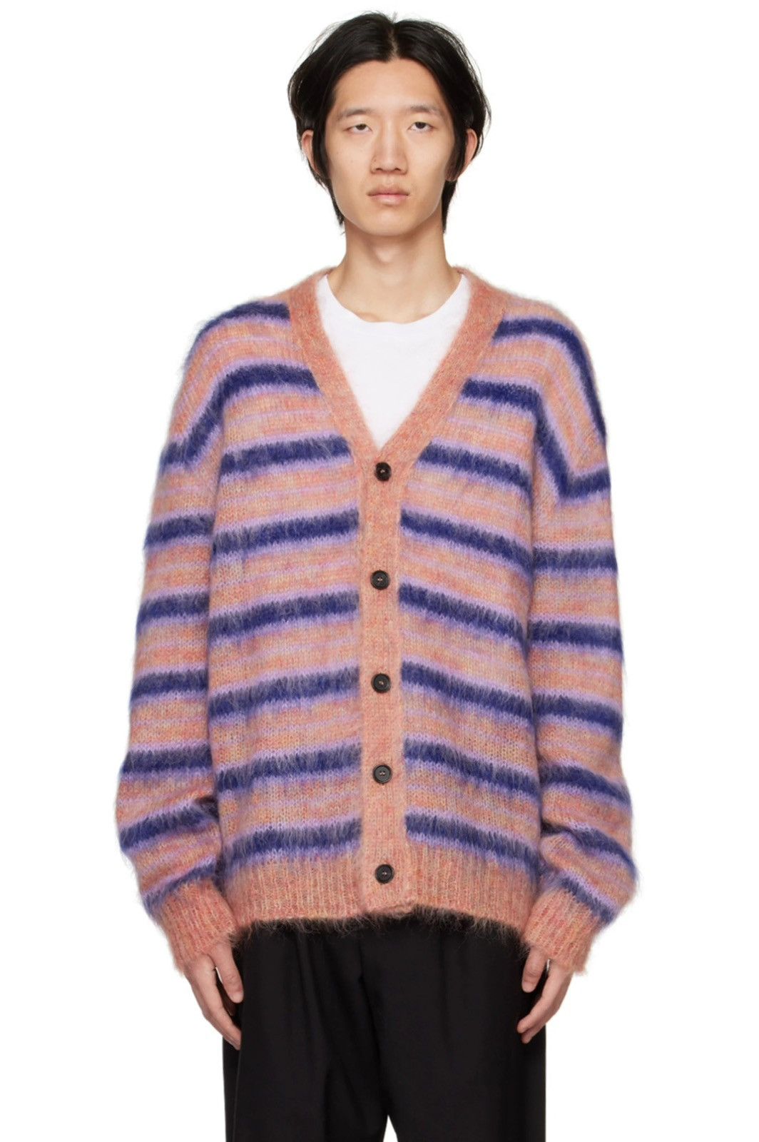 NEW 52 Pink Purple Striped Mohair Wool Fuzzy Wuzzy Cardigan