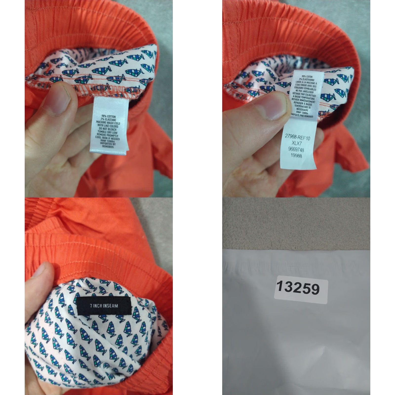 Bonobos Bonobos Mens XL Orange Swim Trunks Board Shorts 7 Inch Inseam Drawstring Size US 36 / EU 52 - 8 Thumbnail