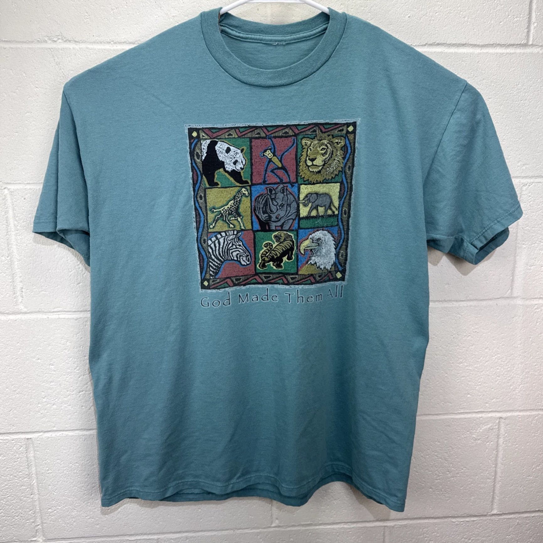 Vintage VINTAGE Noah's Ark Jesus T-Shirt XL Blue Religious Bible Animal Cartoon 90s Men Size US XL / EU 56 / 4 - 2 Thumbnail
