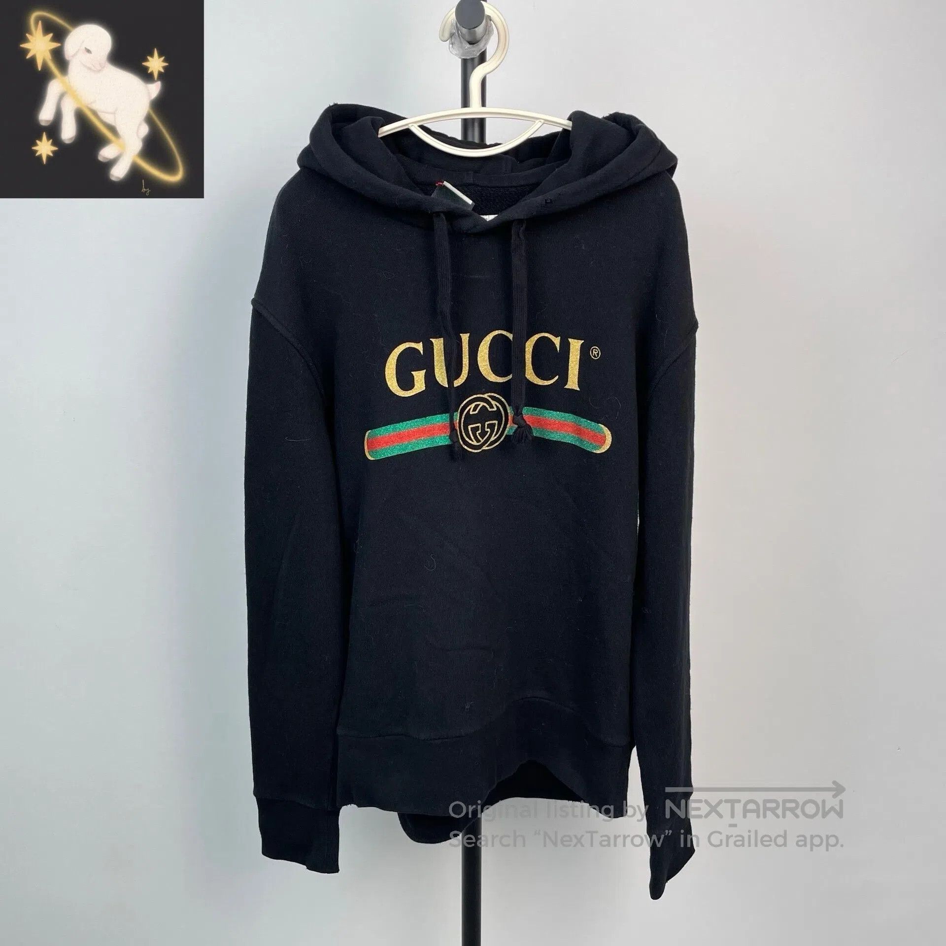 Gucci Guicci Black logo wolf embroidery cotton hooded sweatshirt Size US XS / EU 42 / 0 - 1 Thumbnail
