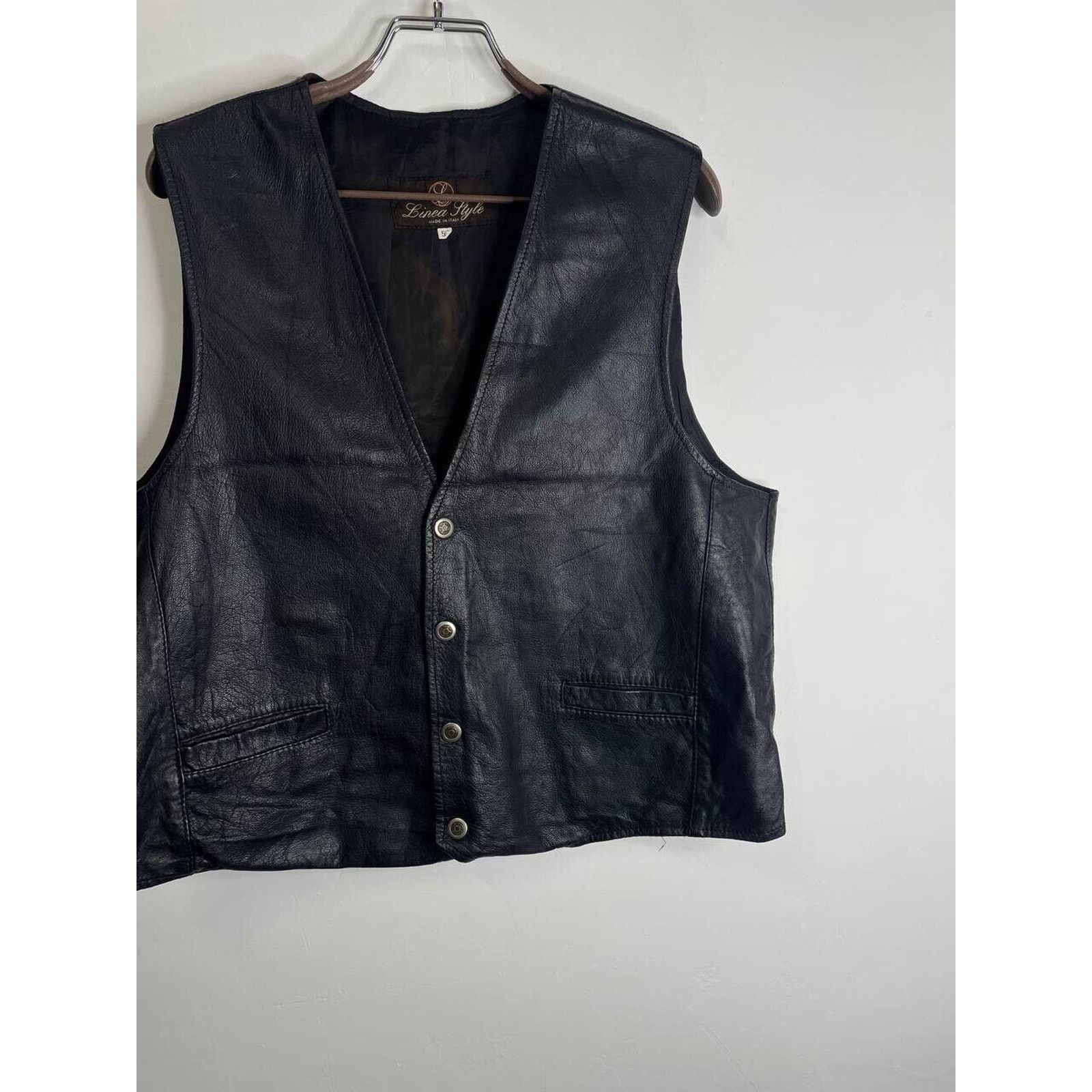 Leather Vintage Linea Style Black Leather Vest Western Biker Style Size US XL / EU 56 / 4 - 3 Thumbnail