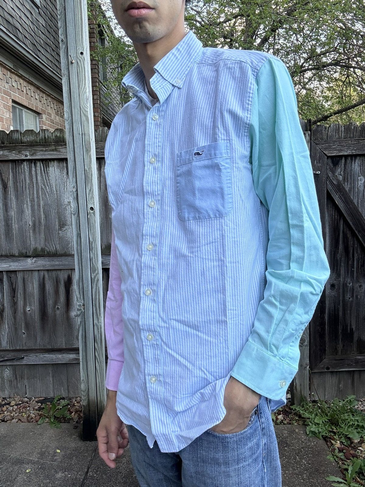 Vineyard Vines Preppy Blue Striped Color Block Casual Oxford Cotton Shirt Size US M / EU 48-50 / 2 - 2 Thumbnail